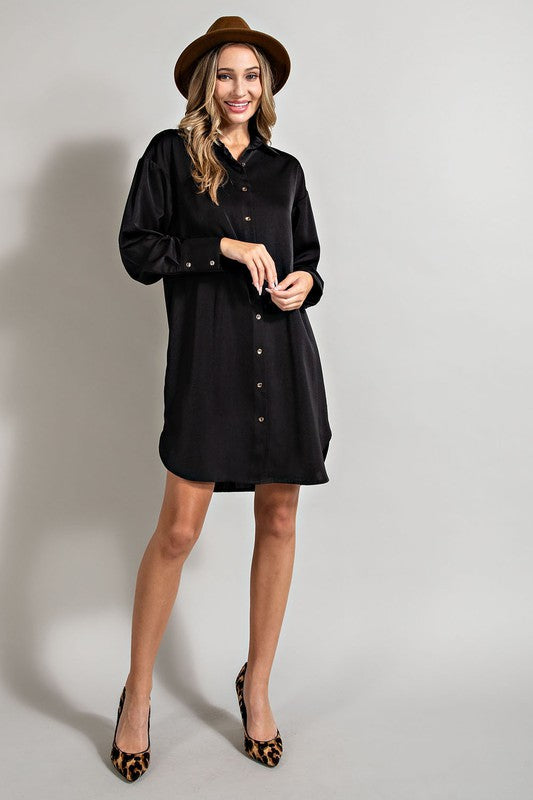 Sleek Satin Button Front Dress - FINAL SALE