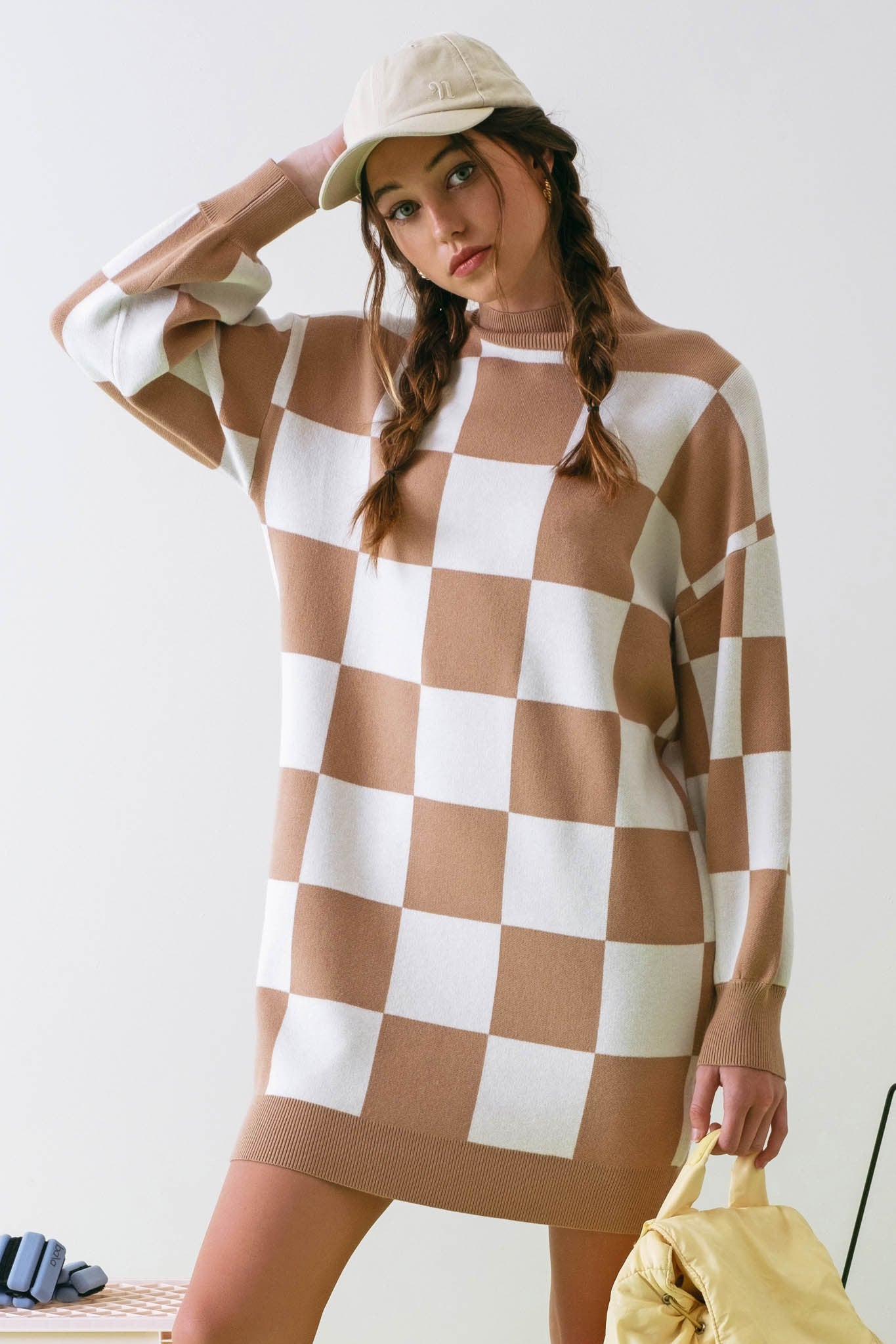 Checkered Charm Sweater Dress - FINAL SALE